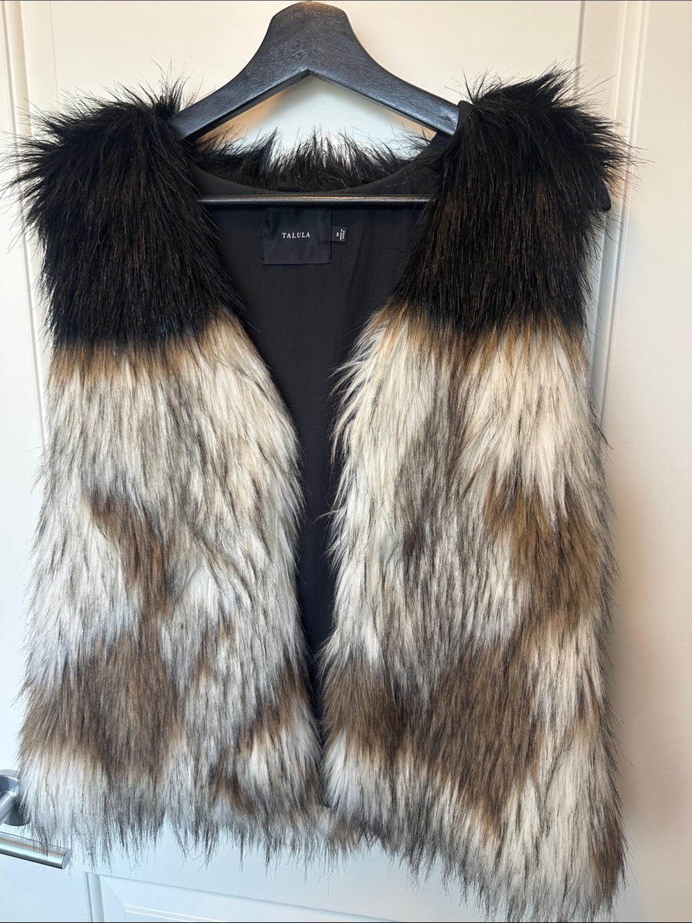 Talula Faux Fur Vest in Black and Brown/White Mix